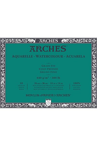 Arches Sulu Boya Blok Defter Cold Pressed 640g 10 Yaprak 26x36