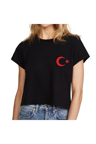 HediyeMania Tricou negru pentru femei, cu design steagul turcesc Moon Star, d...