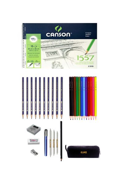 GLANCE Canson Drawing Notebook 25x35 Cm 120 Grams 15 Sheets Charcoal And Drawing Pencil Drawing Sketch Set