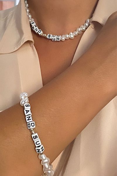 Clare's Store Sand Sun Written Baroque Pearl Necklace Bracelet Set