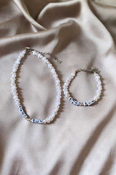 Clare's Store Sand Sun Written Baroque Pearl Necklace Bracelet Set