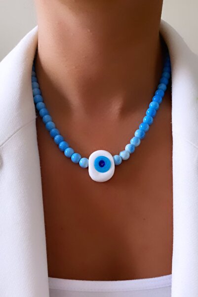 Clare's Store White Evil Eye Beaded Necklace