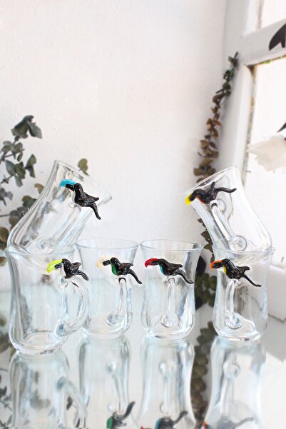 ADAMODART Tukan Cam Figürlü 6’lı Çay Bardağı Seti