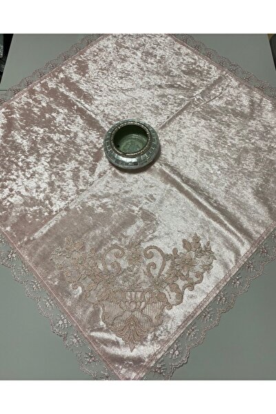 BULUT HOME Çeyizlik Kadife Fransız Aplikeli Pudra Bohça