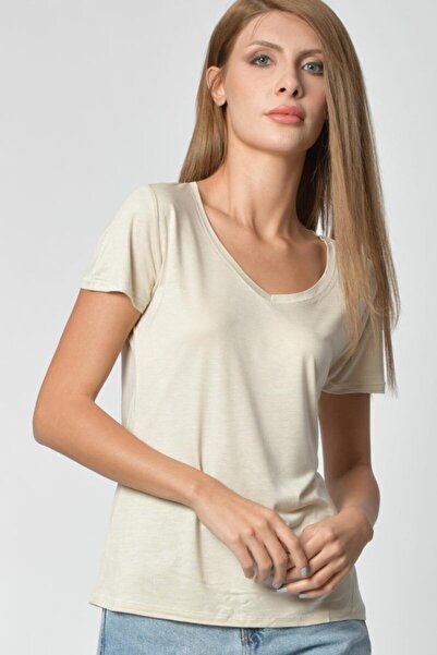 Zegy Tricou de bază cu mânecă scurtă cu decolteu în V - Sol