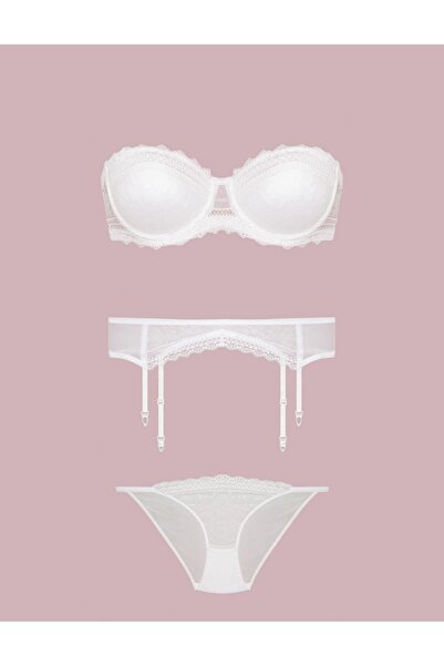 Nurteks Kadın Ekru Destekli Jartiyer Ve Çorap Sütyen Takım 2425