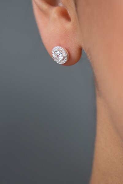 Elika Silver Kadın Tek Taş Detaylı 925 Ayar Gümüş Küpe