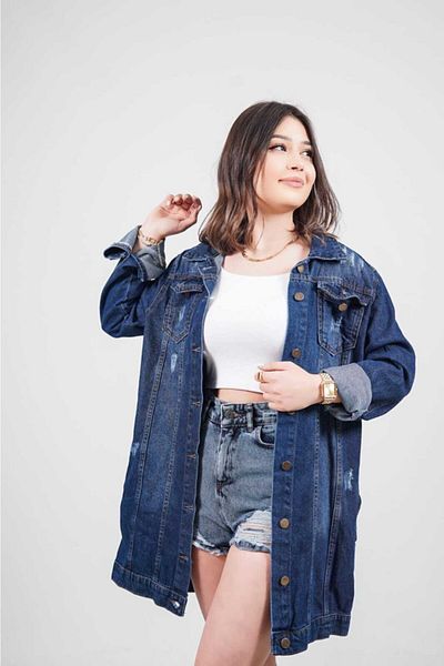 lurex moda Jachetă de denim supradimensionată cu îmbrăcăminte albastră pentru femei