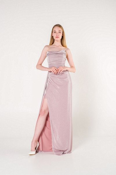 SpringStore Rochie de seară cu paiete, fără bretele, cu fante