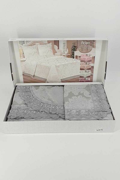 jön Anthracite French Laced Prestige Aden Double Bedspread Set
