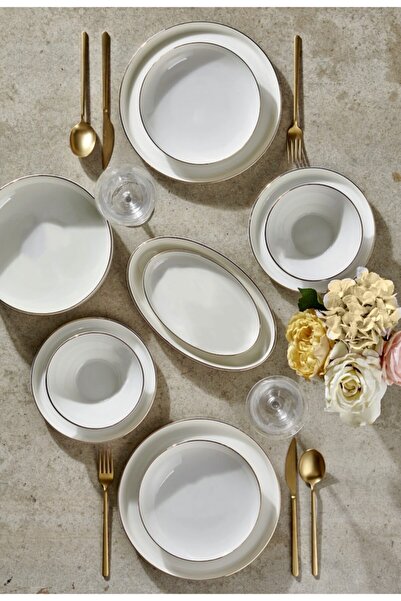 Dame Marie 24 Parça Porselen Pure Blanc Altın Yemek Takımı