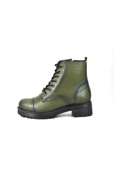Beety 611 Genuine Leather Khaki Zippered Women's Boots