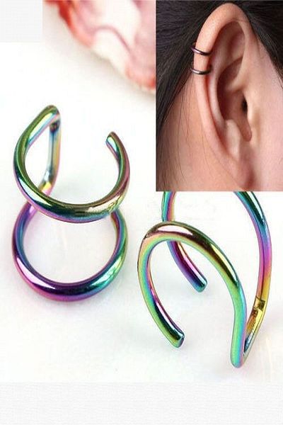 axexuar Rainbow Colored Compressed Steel Earrings