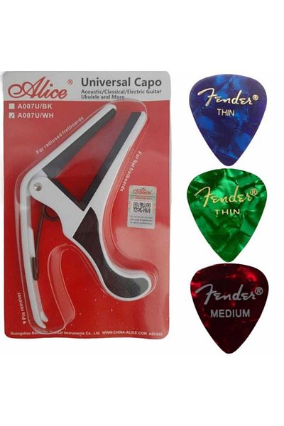 Alice Universal Guitar Capo Acoustic Classical Electric Ukulele Thread Binding Ukulele Capo 3 Plectrums