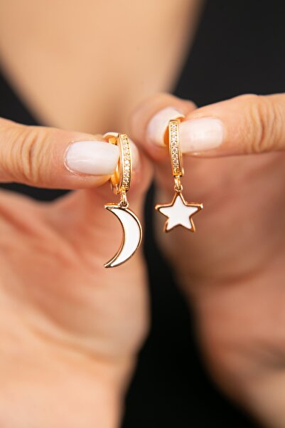 Elika Silver Women's Moon Star Model Earrings