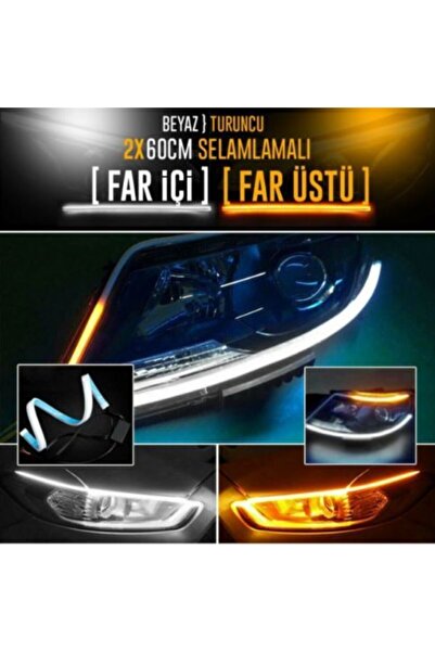 C9 Profosyonel Far Içi Far Üstü Selamlamalı Sinyalli Beyaz - Turuncu Kayar Led 2'li Set 60 Cm
