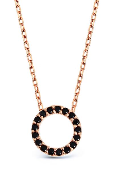 Argentum Concept 925 Ayar Gümüş Siyah Taşlı Rose Halka Kolye - N134901