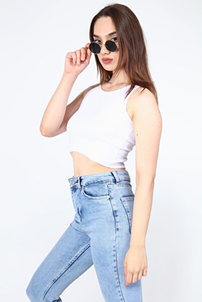 AFŞAR MODA Women's White Crop Blouse Rambo