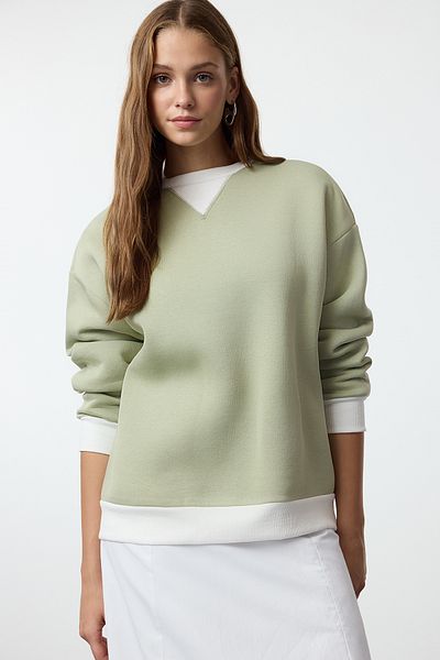 Trendyol Collection Χοντρό πλεκτό φούτερ Oversize Μέντα Color Blocked - Twoaw25sw00021