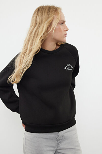 Trendyol Collection Fleece gros în interior - Hanorac oversize brodat negru TWOAW25SW00020