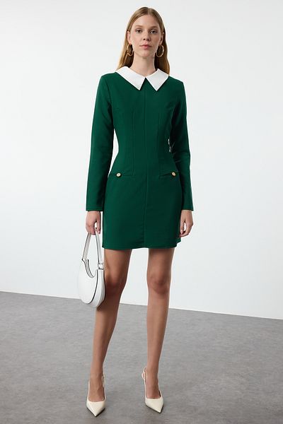 Trendyol Collection Πράσινο Υφαντό Φόρεμα - Λεπτομέρεια γιακά, TWOAW24EL00298