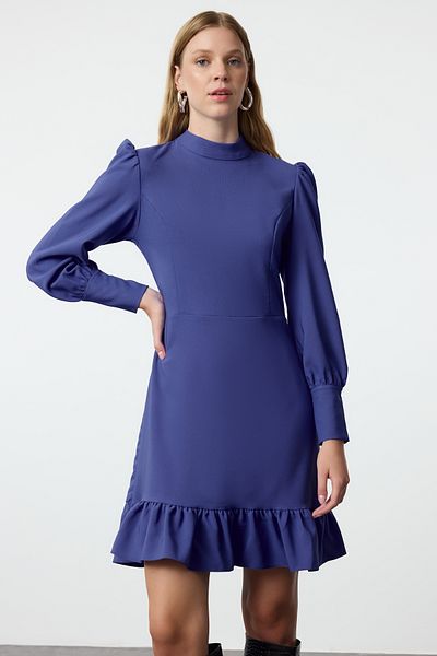 Trendyol Collection Μίνι φόρεμα σε γραμμή Α με γιακά Indigo Stand - TWOAW21EL1816