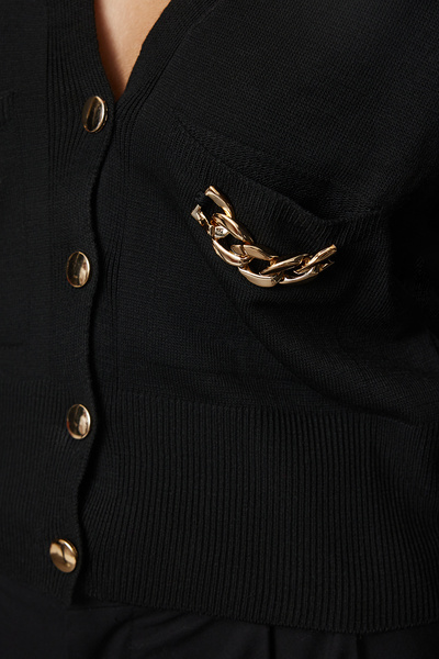 Trendyol Collection Knitwear Cardigan - Black, Příslušenství Detailed, TWOAW25HI00015