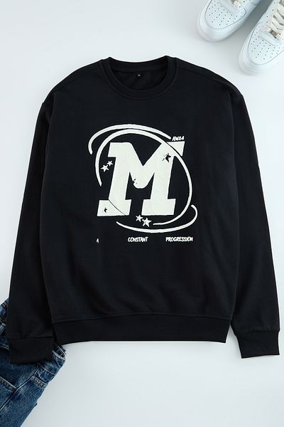 Trendyol Collection Μαύρο φούτερ Fleece Oversize - Cracked Print TMNAW25SW00062