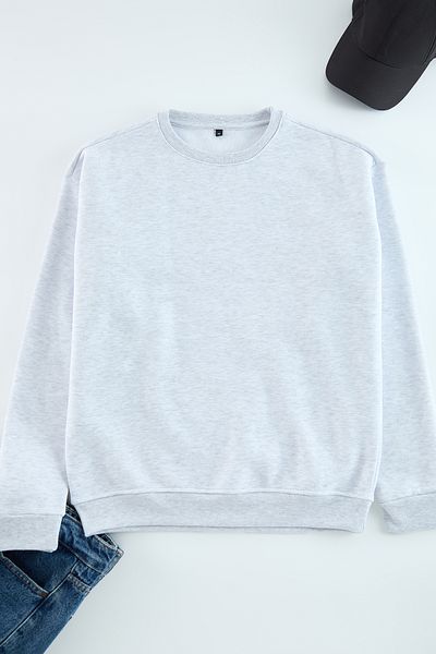 Trendyol Collection Βαμβακερό φούτερ Fleece Grey Melange Oversize - TMNAW25SW00011