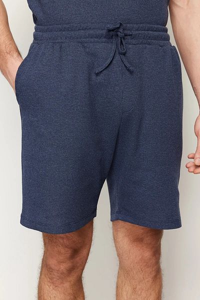 Trendyol Collection Pletené šortky Indigo Regular Fit Waffle Sada pyžama TMNSS23PT00036