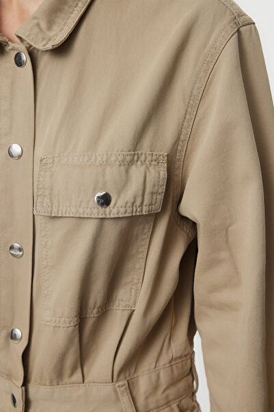 Trendyol Collection Khaki Pocket Detailed Pleated Denim Jumpsuit Twoaw25Tu00015