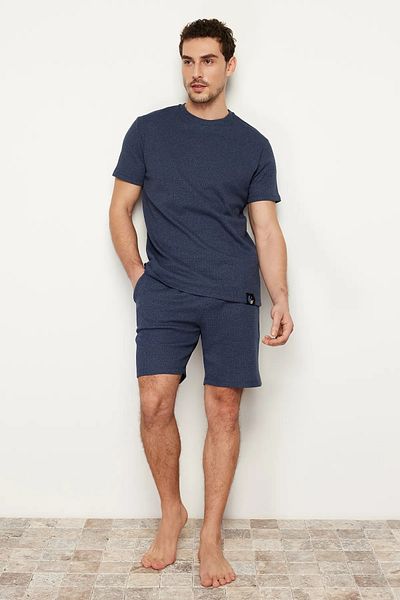 Trendyol Collection Pletené šortky Indigo Regular Fit Waffle Sada pyžama TMNSS23PT00036