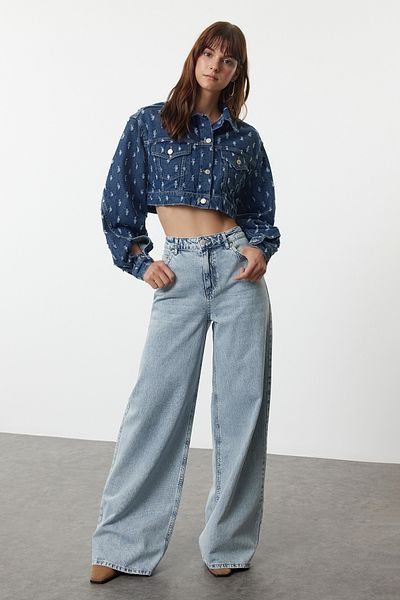 Trendyol Collection Blugi Palazzo albaștri cu talie înaltă, cu picioare foarte largi - TWOAW25JE00083