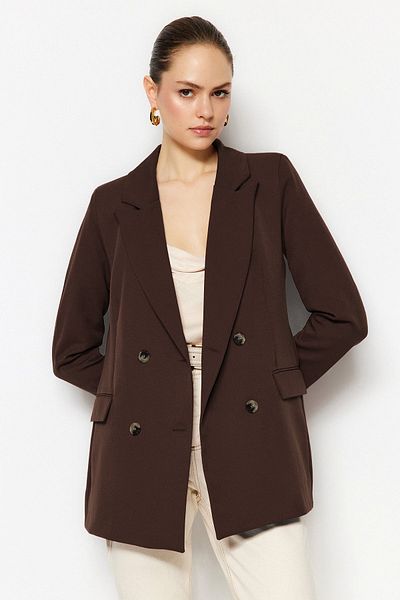 Trendyol Collection Dwurzędowa marynarka w kolorze ciemnobrązowym - podszyta, TWOAW21CE0145