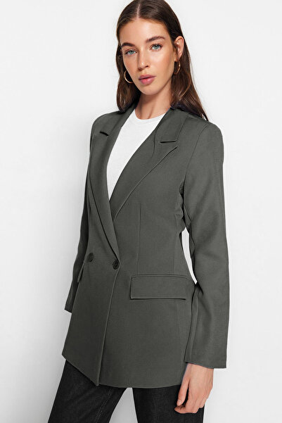 Trendyol Collection Anthracite Lined Double Breasted Blazer Jacket Twoss20Ce0059