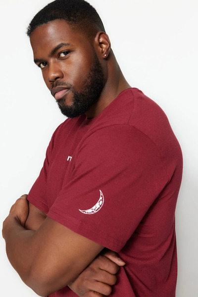 Trendyol Collection Plus Size Burgundy Regular Fit Comfortable Printed Pajamas Set with Shorts TMNSS23PT00014