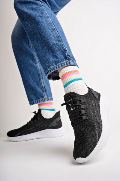 TRENDYOL SHOES Černá pletená šněrovací dámská vycházková sportovní obuv TAKAW25SN00049