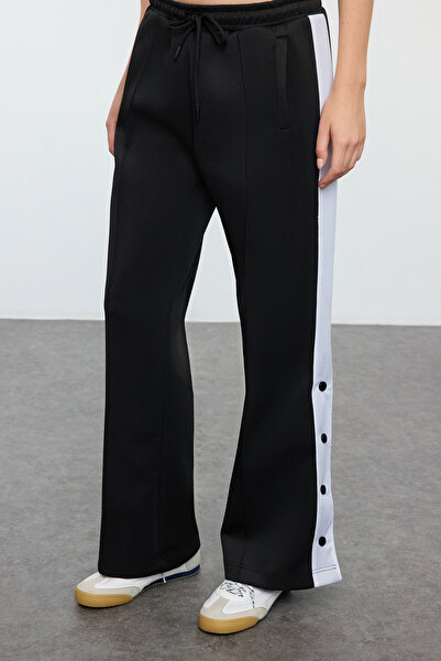 Trendyol Collection Scuba Fabric Diver Sports Sweatpants - Black Color Block, Snap Detail Thmaw25Ea00001
