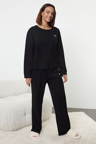 Trendyol Collection Pletená sada pyžama v antracitovém sloganu - Thmaw25Pt00012