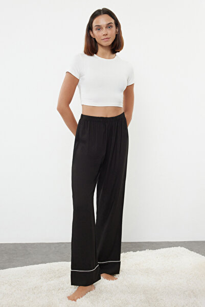 Trendyol Collection Black-Ecru 2'Li Package Viscose Bias Detailed Woven Pajama Bottom Thmaw25Pj00015