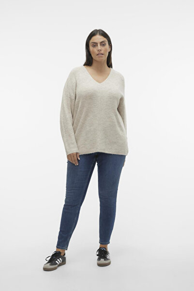 Veromoda Curve Strickpullover VMCREWLEFILE LS V-NECK BLOUSE CURVE