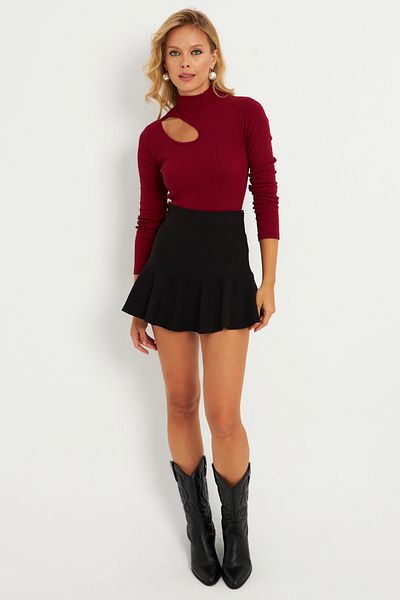Cool & Sexy Bordeauxroter Rotkreuzkragen - Halbfischerbluse für Damen B1404