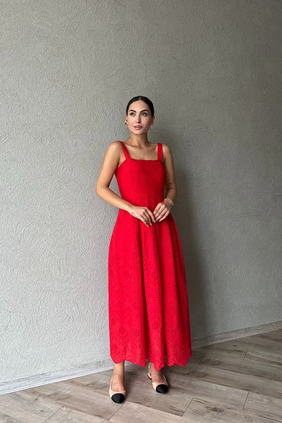 Seda Yalçın Atelier Red Embroidery Dress with Hanging Bracket Detail