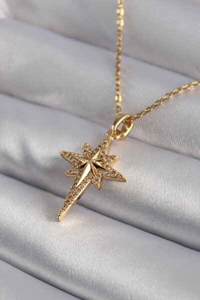 Clariss 316l Çelik Gold Renk Zirkon Taşlı Kutup Yıldızı Model Kadın Kolye