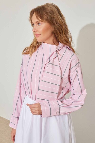 Hooopstore FULAR YAKA KOYU PEMBE GÖMLEK