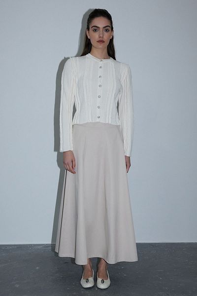 Hooopstore Stone Colored Flared Skirt with Stitching Detail