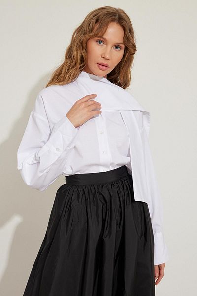 Hooopstore Cămașă albă cu guler eșarfă
