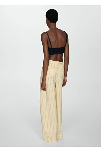 MANGO Woman Keten karışımlı çizgili pantolon