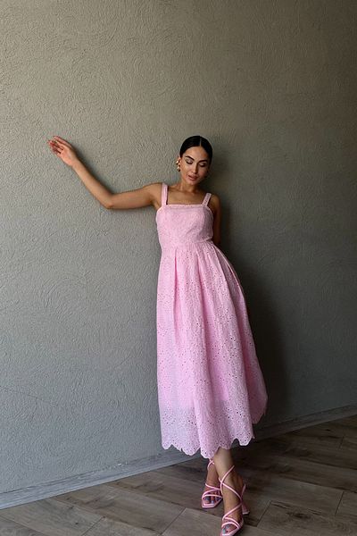Seda Yalçın Atelier Pink Embroidery Dress with Hanging Bracket Detail