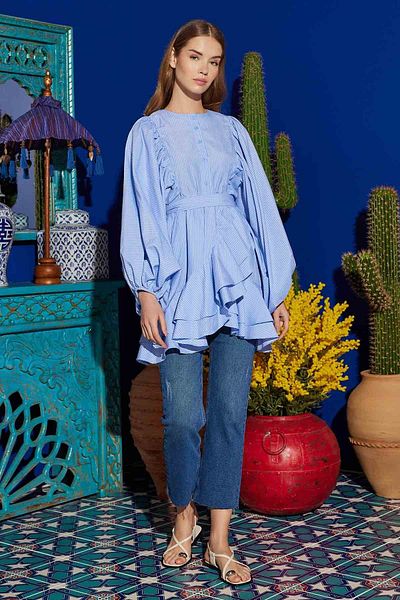 Hooopstore Blue Striped Flounce Shirt